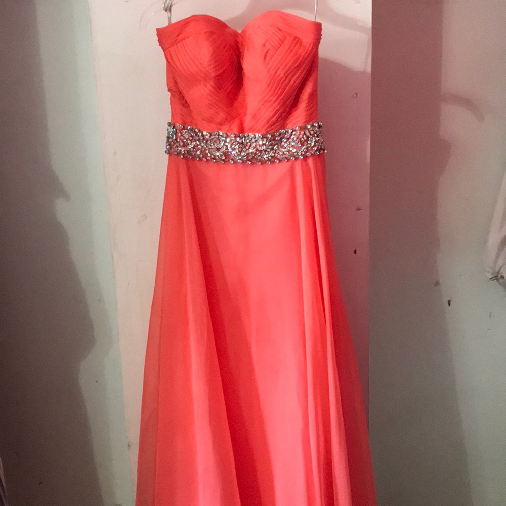 Long coral prom dress